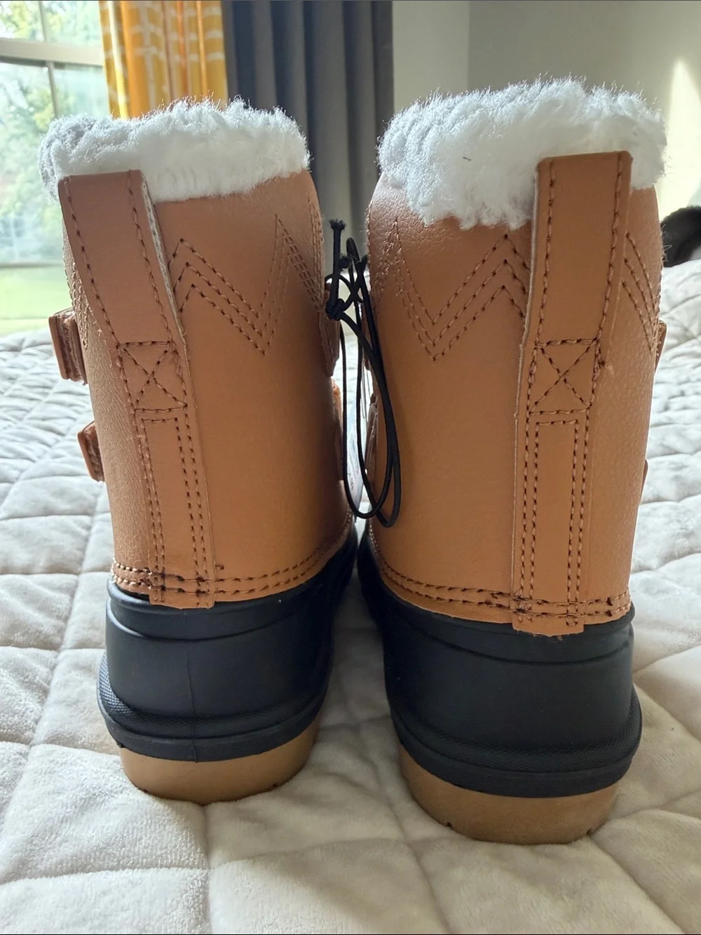NWT Sz. 8 Cat & Jack Kids Tan and Black Faux-Fur Winter Duck Snow Boots
